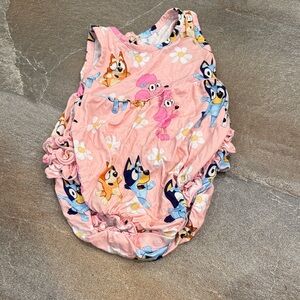 Little Sleepies Bamboo Pink Bluey Bubble Romper with Ruffles  6-12 m
